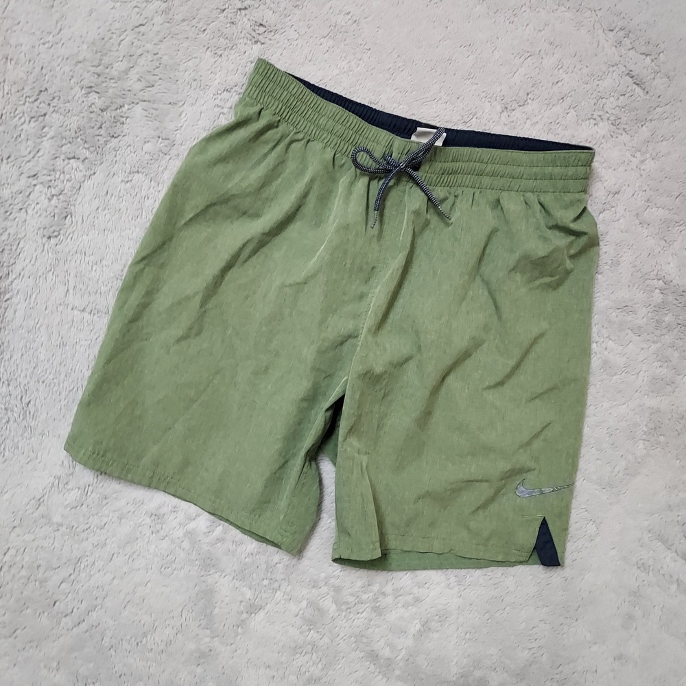 Nike Shorts Men Medium Athletic Gym Running Lined Green Drawstring Elastic Waist